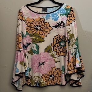 Coco Bianco Floral Bell Sleeve Blouse - Pink, Blue, Green